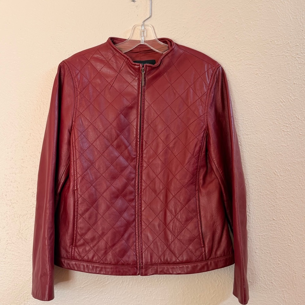 Sienna Studio deep red quilted leather jacket